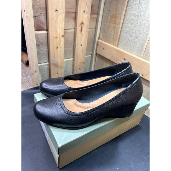 Nurture Black Leather Wedge Shoes Grove001 Womens Size 8.5 Comfortable Cushioned - Picture 5 of 9